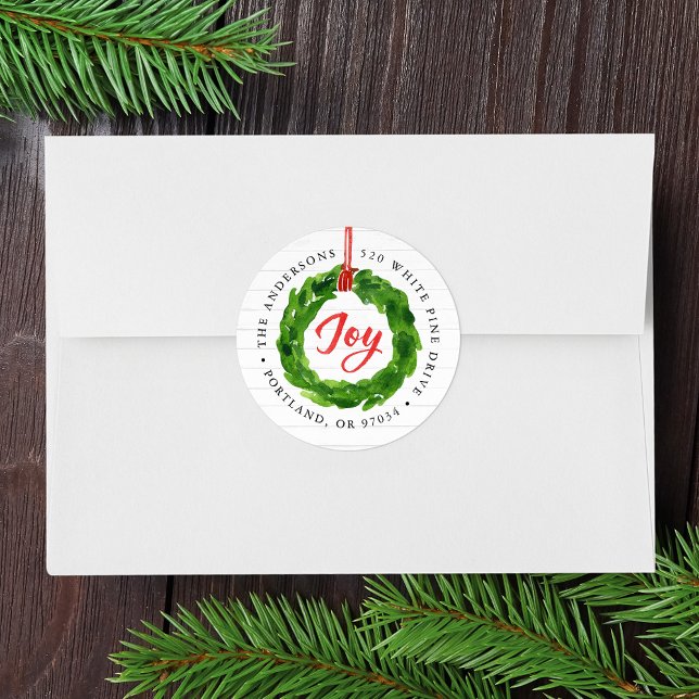 Hand-Painted Joyful Wreath Return Address Stickers (Creator Uploaded)