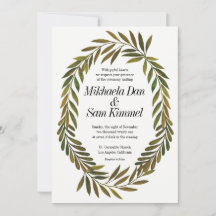Hand painted Leaves Wedding Invitation