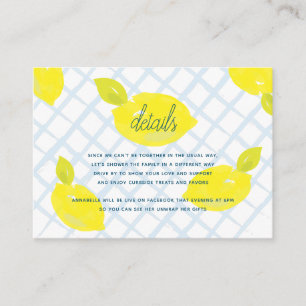 Hand-Painted Lemon & Blue Checks Details Enclosure Card