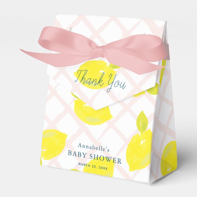 Hand Painted Lemon Pink Baby Shower Thank You Favor Box (Front Side)