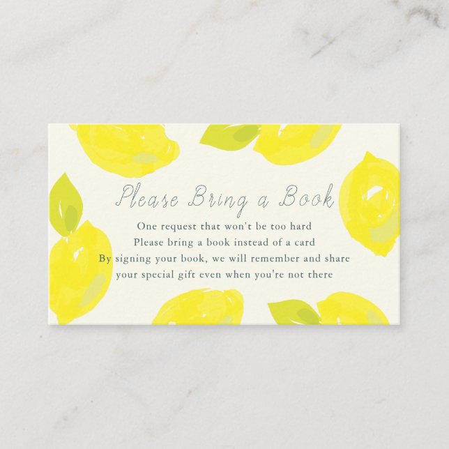 Hand-Painted Lemon Pink Please Bring a Book Enclosure Card (Front)