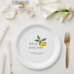 Hand-Painted Lemons With Flower Wedding Paper Plate