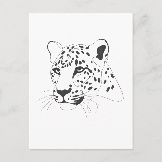 Hand Painted Leopard Minimalist Line Art Postcard (Front)