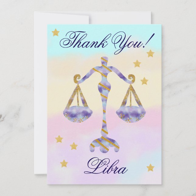 Hand-Painted Libra Birthday Thank You Card (Front)