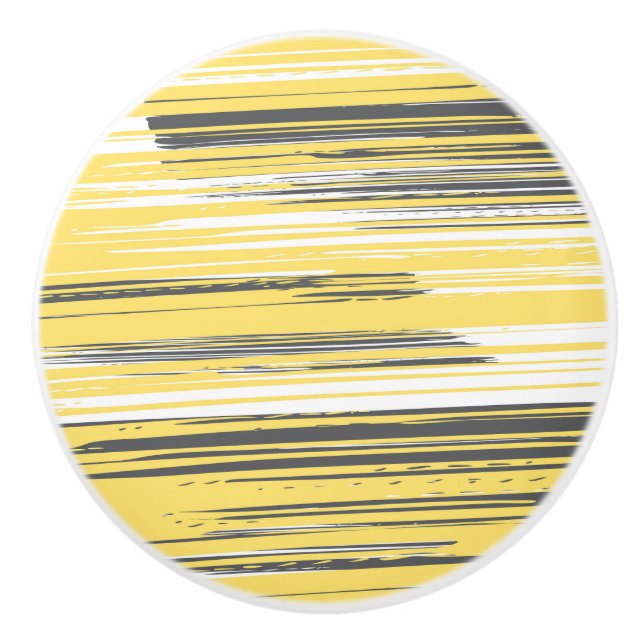 Hand painted lines - yellow ceramic knob (Front)