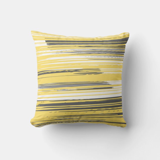 Hand painted lines - yellow throw pillow (Front)