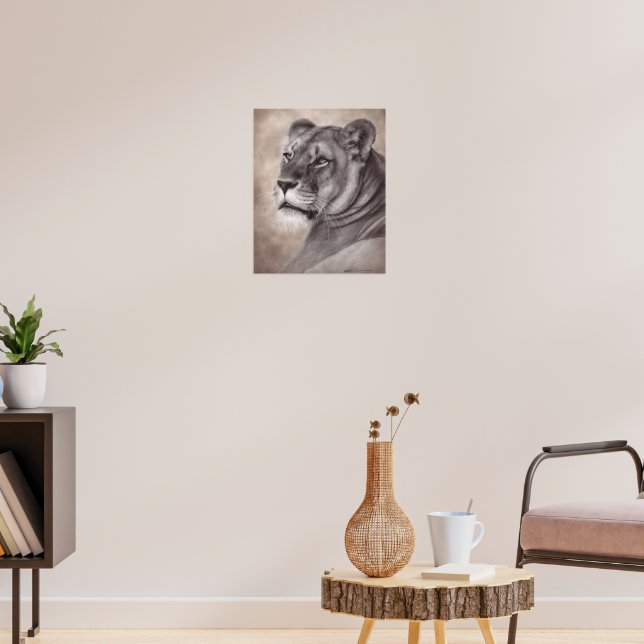 Hand Painted Lioness Portrait Poster (Living Room 3)