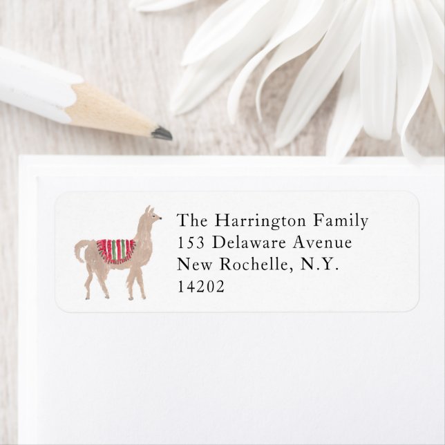 Hand-Painted Llama Farm Return Address Label (En situation)