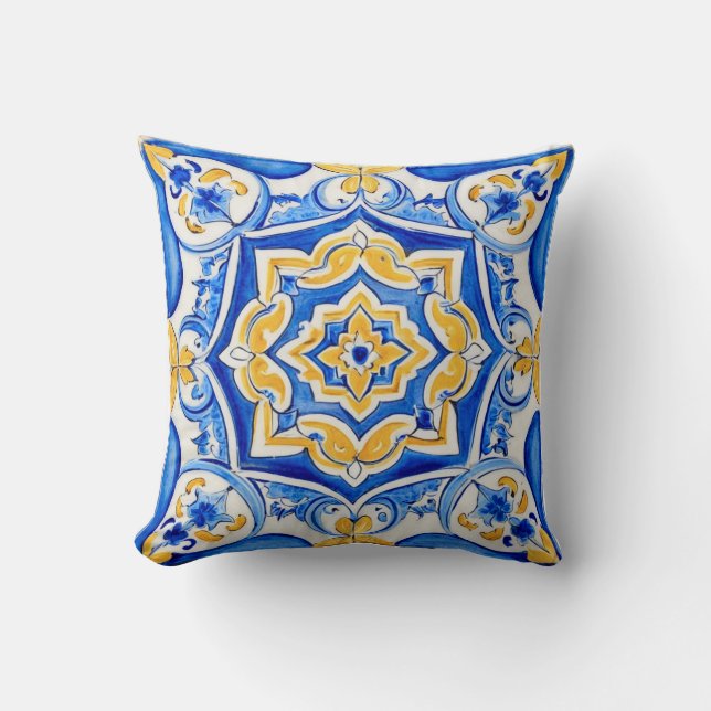 Hand-Painted Majolica Pattern Throw Pillow (Front)