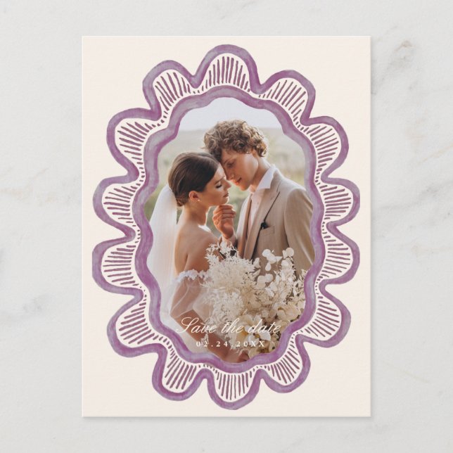 Hand-painted mauve scalloped oval photo frame  postcard (Front)