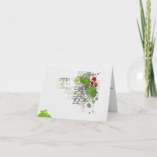 Hand painted Merry Christmas Holly Holiday Card