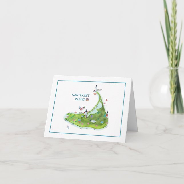 Hand Painted Nantucket Island Blank Folded Note Card (Front)