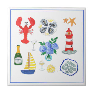 Hand Painted Nantucket Themed Tile