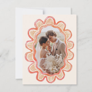 Hand-painted orange scalloped oval photo frame 