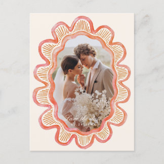 Hand-painted orange scalloped oval photo frame  postcard