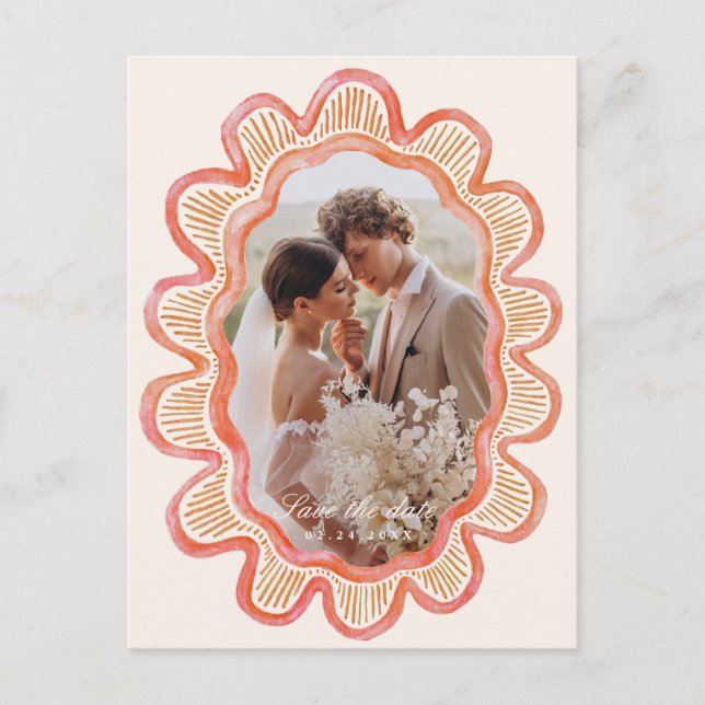 Hand-painted orange scalloped oval photo frame  postcard (Front)