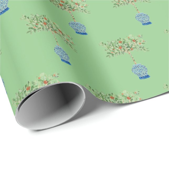 Hand Painted Orange Tree Ginger Jar Jars Wrapping  Paper (Roll Corner)