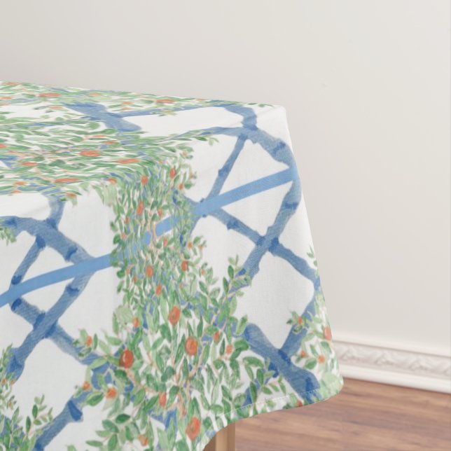 Hand Painted Orange Tree Topiary Ginger Jar Jars   Tablecloth (In Situ)