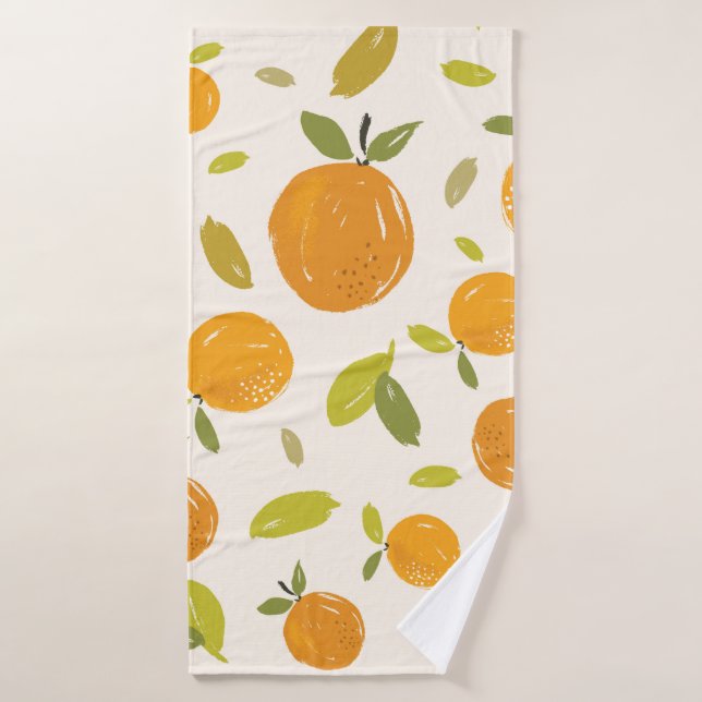 Hand painted oranges fruit seamless pattern design bath towel (Bath Towel)