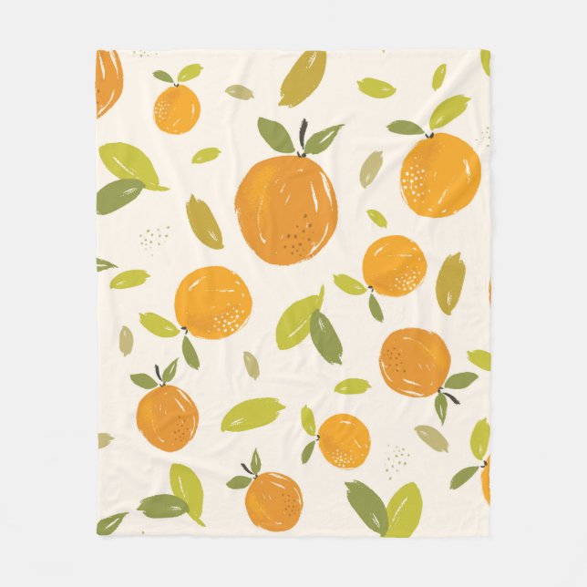 Hand painted oranges fruit seamless pattern design fleece blanket (Front)