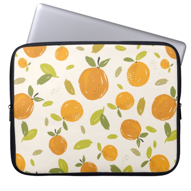 Hand painted oranges fruit seamless pattern design laptop sleeve (Front)