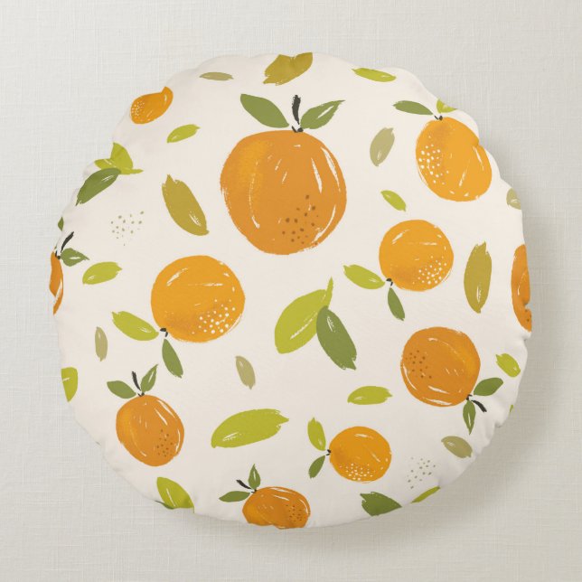 Hand painted oranges fruit seamless pattern design round pillow (Front)
