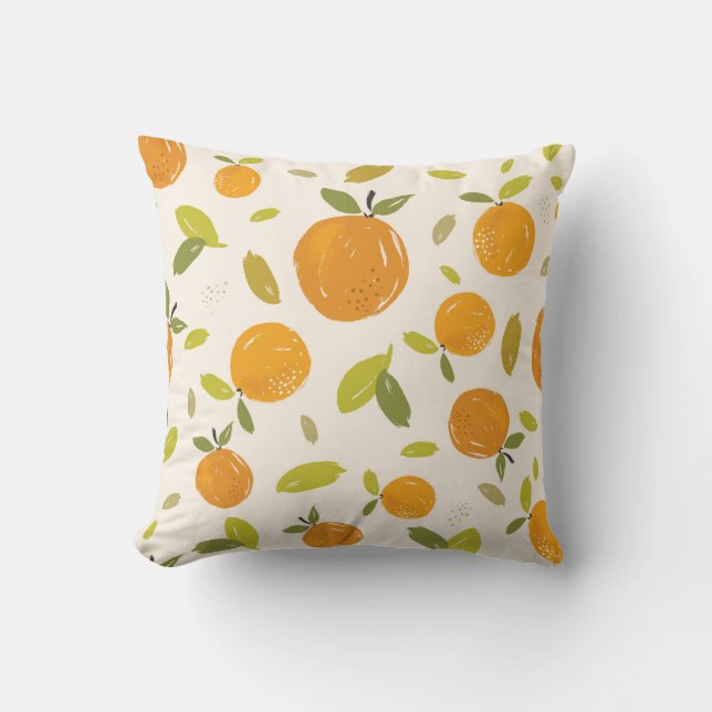 Hand painted oranges fruit seamless pattern design throw pillow (Front)