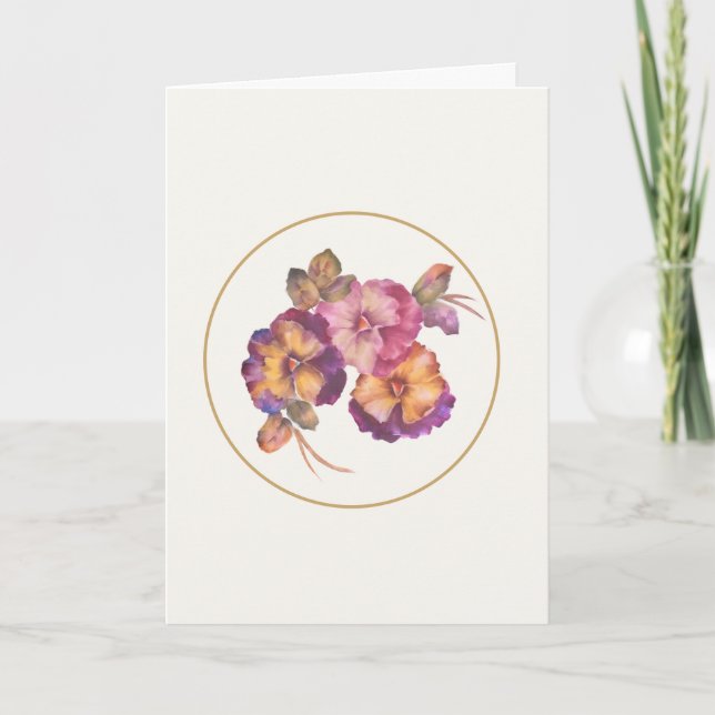 Hand-Painted Pansies — “Thinking of You” Card (Ivo (Front)