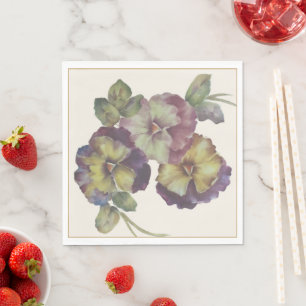 Hand-Painted Pansy Cocktail Napkins with Antique-G