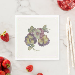 Hand-Painted Pansy Luncheon Napkins — Plum & Gold