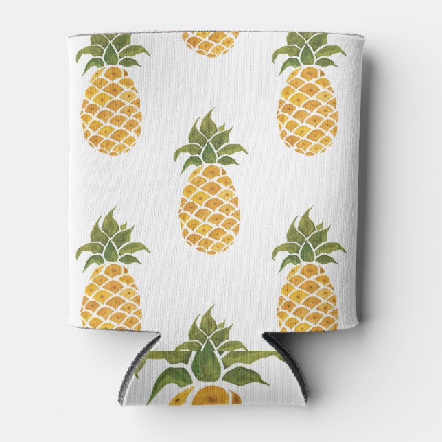 Hand-painted pineapples, watercolor background. can cooler (Front)