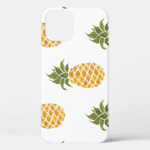 Hand-painted pineapples, watercolor background. iPhone 12 case