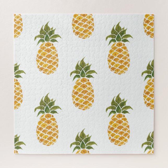 Hand-painted pineapples, watercolor background. jigsaw puzzle (Vertical)