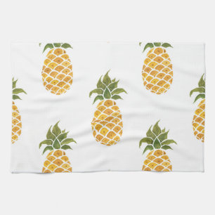Hand-painted pineapples, watercolor background. kitchen towel
