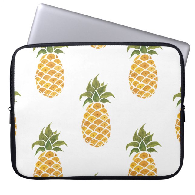 Hand-painted pineapples, watercolor background. laptop sleeve (Front)