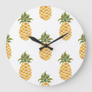 Hand-painted pineapples, watercolor background. large clock