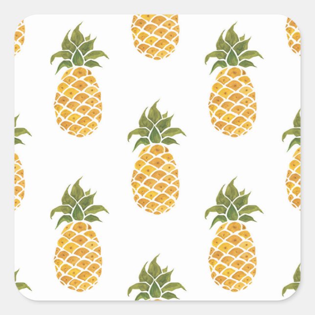 Hand-painted pineapples, watercolor background. square sticker (Front)