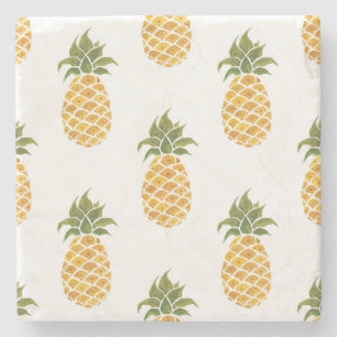 Hand-painted pineapples, watercolor background. stone coaster
