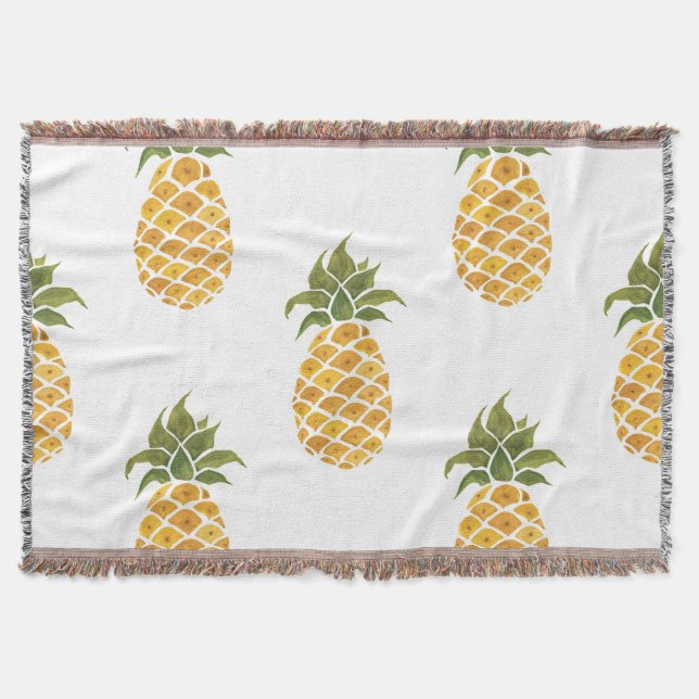 Hand-painted pineapples, watercolor background. throw blanket (Front)