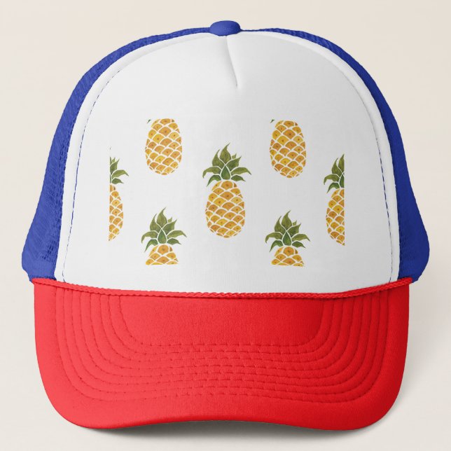 Hand-painted pineapples, watercolor background. trucker hat (Front)