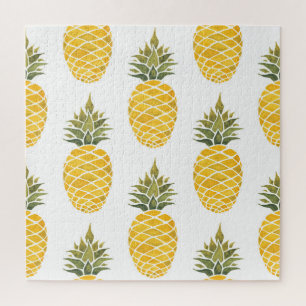 Hand Painted Pineapples: Watercolor Seamless. Jigsaw Puzzle