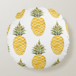 Hand Painted Pineapples: Watercolor Seamless. Round Pillow