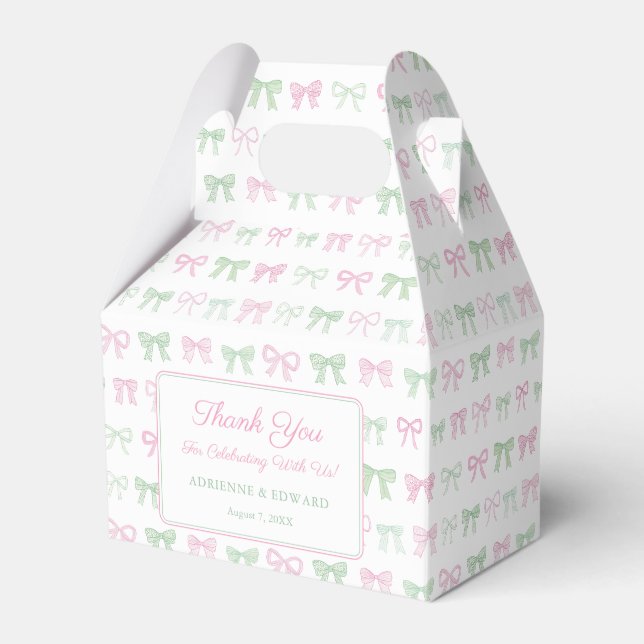 Hand Painted Pink And Green Bows Baby Girl Shower Favor Box (Front Side)