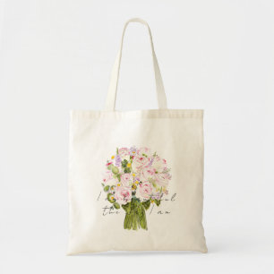 hand painted Pink and yellow rose bouquet tote bag