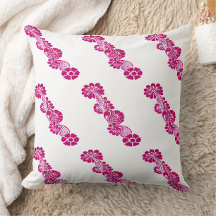 Hand Painted pink Floral Mehndi Henna botanical Throw Pillow