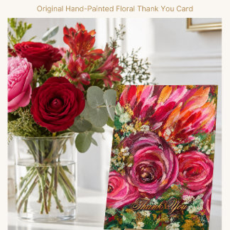 Hand-Painted Pink Floral Thank You Card