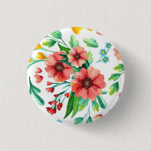 Hand Painted Pink Flowers Floral Pattern-23498 1 Inch Round Button