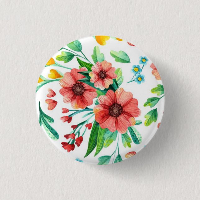 Hand Painted Pink Flowers Floral Pattern-23498 1 Inch Round Button (Front)