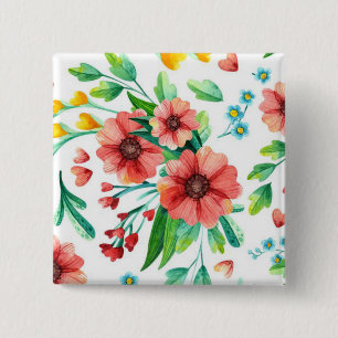 Hand Painted Pink Flowers Floral Pattern-23498 2 Inch Square Button