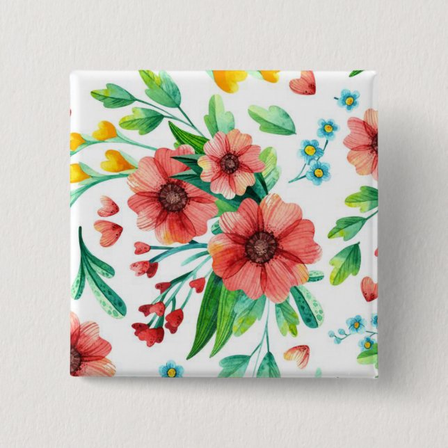 Hand Painted Pink Flowers Floral Pattern-23498 2 Inch Square Button (Front)